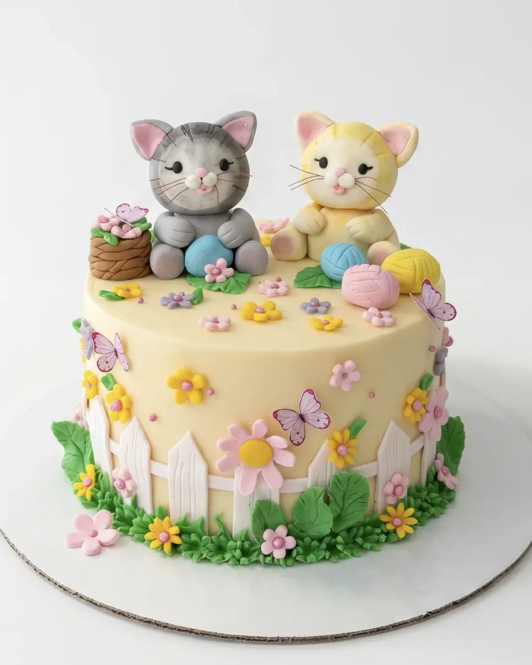 Torte ditëlindjeje me dy kotele, gardh të bardhë dhe lule sheqeri, torte me porosi nga Cakes By Vjollca në Prishtinë